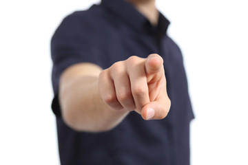 Close up of a man hand pointing at camera