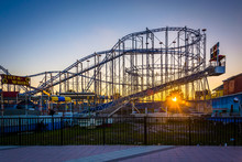 Sunset And Rollercoaster In Daytona Beach, Florida.