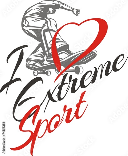 Fototapeta na wymiar I love extreme sport. Skateboarder and hearts.