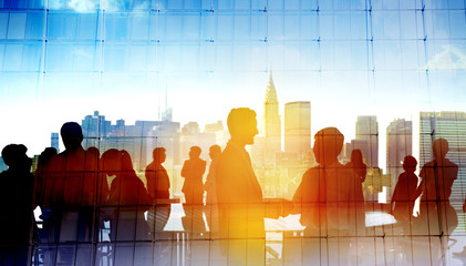 Wall Mural - Back Lit Business People Cityscape Meeting Concept