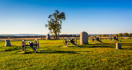 Wall Mural - Cannons and monuments in Gettysburg, Pennsylvania.