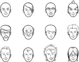 Poster - whiteboard drawing - cartoon avatar various men faces