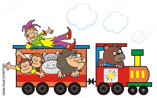 Obraz w ramie Train and animals