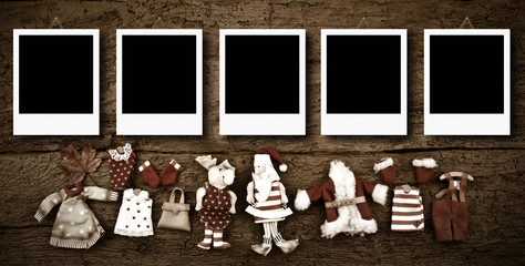 Five empty Christmas photo frames card