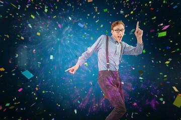 Aufkleber - Composite image of geeky hipster dancing to vinyl