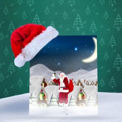 Aufkleber - Composite image of santa delivery presents to village