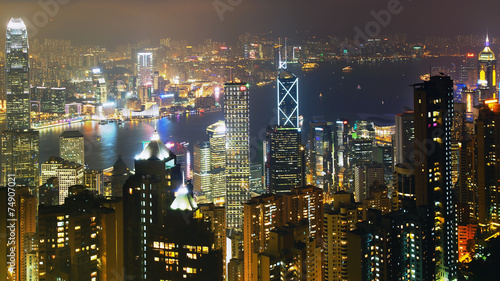 Cuadros en Lienzo Night scene in Hong Kong