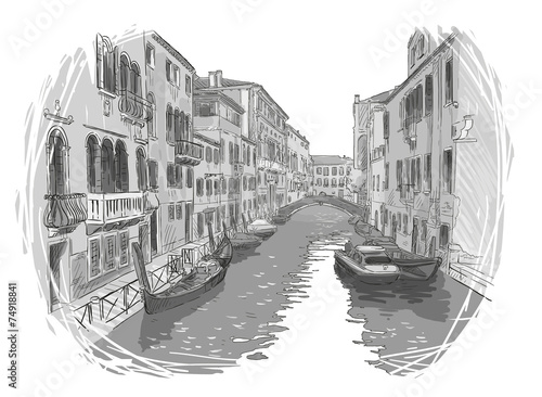 Obraz w ramie Venice canal vector sketch