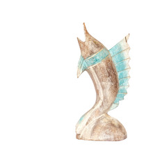 Handcraft Wood Fish Sculpture Isolated On White Background