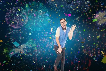 Leinwandbilder - Composite image of geeky hipster dancing like a fool