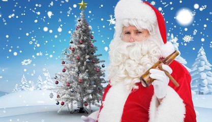 Poster - Composite image of santa claus holding beer and cigar