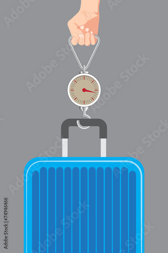 Fotografie, Obraz Hand luggage measurement using steelyard weight vector.