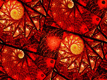 Red Fiery Glowing Spiral Fractals In Blocks