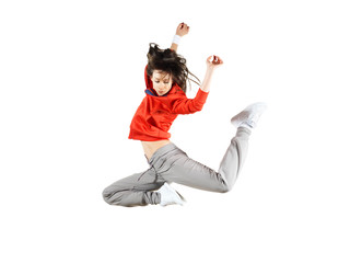 Modern hip-hop style teenage girl jumping