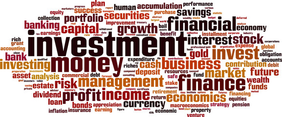 Investment word cloud concept. Vector illustration