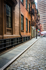 Stone Street, in the Financial District of Manhattan, New York.