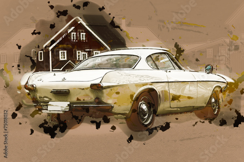 Naklejka - mata magnetyczna na lodówkę Oldtimer Illustration