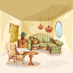 Sticker - Living Room Interior Sketch