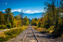 Railroad Track And Distant Mountains Seen In White Mountain Nati