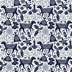 Fototapete - Christmas seamless pattern with deers