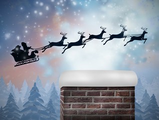 Poster - Composite image of santa flying his sleigh