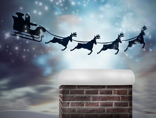 Poster - Composite image of santa flying his sleigh
