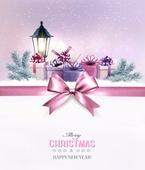 Poster - Christmas gift boxes in snow. Vector.