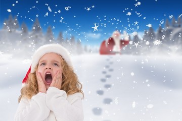 Aufkleber - Composite image of festive little girl with hands on face