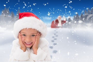 Aufkleber - Composite image of cute little girl wearing santa hat