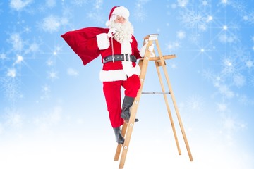 Poster - Composite image of santa claus climbing a ladder