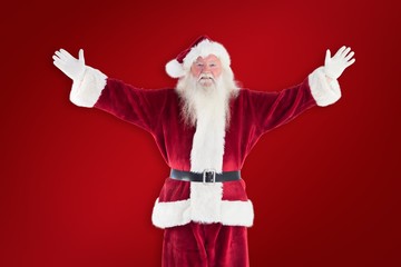 Poster - Composite image of jolly santa opens his arms to camera