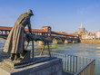 Laundress statue and Covered Bridge, Pavia, Italy