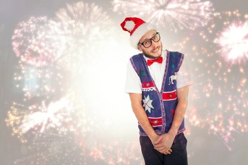 Aufkleber - Composite image of geeky hipster in santa hat