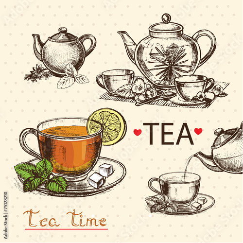 Naklejka dekoracyjna Hand draw tea background