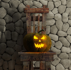 Wall Mural - Halloween Jack-O-Lantern Pumpkin on a chair.