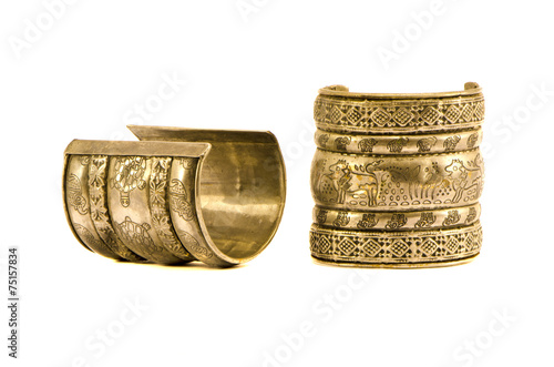 Fotomural two antique indian metal bracelet for woman isolated on white