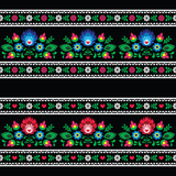 Seamless Polish folk art pattern with flowers on black