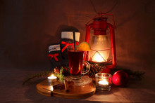 Still Life With Mulled Wine, Christmas Lantern And Socks
