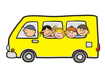 Wall Mural - school bus with little children, vector sketch