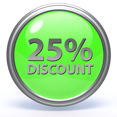 Discount 25 circular icon on white background