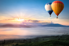 Hot Air Balloon Over Sea Of Mist