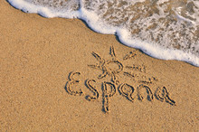 Spain Sign On The Sand Beach