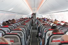 Coronavirus Airplane Planes Travel Ban Grounded Concept - Airplane Cabin Aircraft Seats People Plane Air Travel Background Copy Space Stock Photo Stock Photograph, Image, Picture,