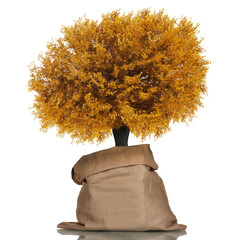 Sticker - Golden tree in sackcloth bag isolated on white