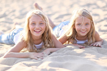 Portrait of two little girls twins