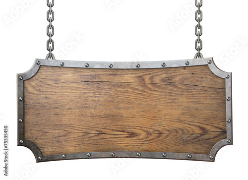 wood sign with metal frame ...