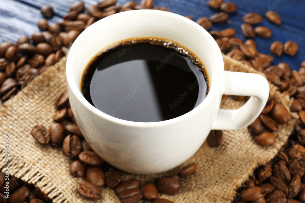 Cup of coffee on table close-up