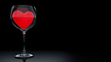 Wine Glass With Red Hearts On Valentine's Day