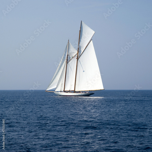 Fototapeta na wymiar Sailboat the old style on Mediterranean sea