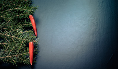 Wall Mural - branches of a Christmas tree decorated with chili peppers on a d